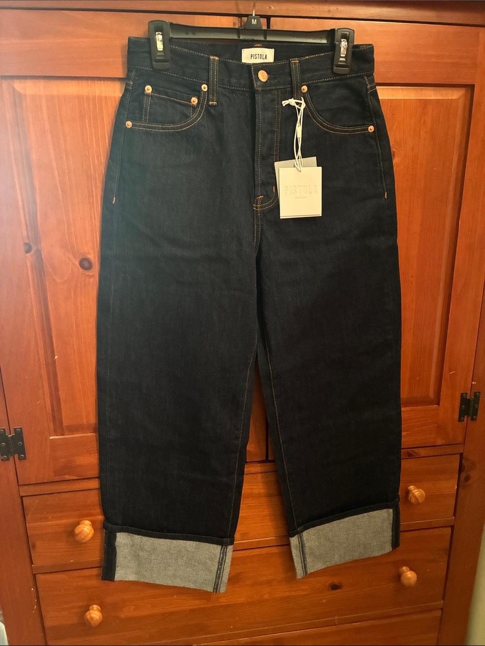 Pistola Ryder Dark Indigo Wide Leg Cuffed Jeans
